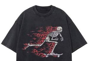 <span class=keywords><strong>T</strong></span>-<span class=keywords><strong>Shirt</strong></span> da Uomo Personalizzata Vintage Lavata Vestibilità Regolare con Grafica Teschio <span class=keywords><strong>Skateboard</strong></span> Collo Tondo Manica Corta Streetwear 100% Cotone OEM - Product Image 3