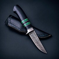 Couteau de chasse à lame fixe en acier Damas fait main sur mesure, pointe tombante, manche incrusté vert, longueur totale 9 pouces, usage industriel/DIY