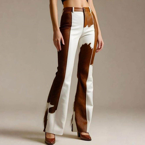 Pantalon en cuir véritable imprimé vache noir pour femme, style tendance 2026, sur mesure, prix de gros - Product Image 3