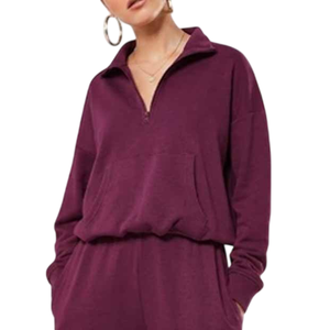 Chándal gris de manga larga para mujer, con media cremallera, color liso, ajuste holgado, informal, con bolsillos laterales y cierre con cordón, para otoño. - Product Image 3