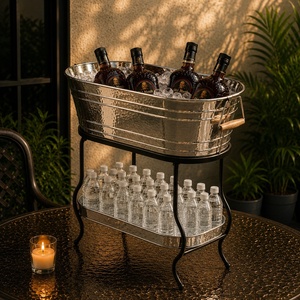 Large Luxury Stainless Steel Beer Ice Bucket with Stand Handles Striped Pattern <b>Portable</b> for Garden Party Restaurant <b>Bar</b> Use - Product Image 2