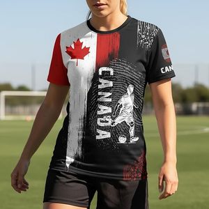 Maillot de football du Canada pour hommes, manches courtes, impression sublimée, évacuation de l'humidité, col rond, coupe athlétique, vêtements de sport toutes saisons - Product Image 4