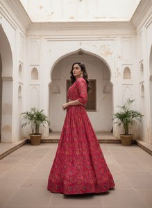 TENNECY - Lehenga Étnica para Mujer con Estampado Floral, Largo hasta el Tobillo, para Bodas, Fiestas de Diwali, Reversible, Elástica y de Secado Rápido - Product Image 2
