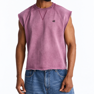 Wholesale Garment Dyed Sleeveless Pullover Muscle <b>Shirt</b> Oversized Raw Edge Raglan Men's <b>shirts</b> Custom Logo Cotton Terry Gym Wear - Product Image 2