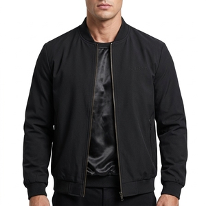 Blouson bomber noir pour homme, doublure satinée, coupe ajustée, style universitaire décontracté, streetwear, fermeture éclair, veste d'extérieur automne-hiver - Product Image 2