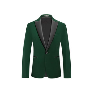 Blazer vert pour homme à col cranté, style britannique, coupe classique, tissu tissé 100% polyester - Product Image 1