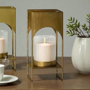 <b>Brass</b> <b>Lantern</b> Candle Holder With Geometric Cutout Design Heat Resistant For Home Decoration - Product Image 3