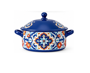 Casserole arabe moderne bleu cobalt, motif floral arabesque orange, chauffe-plat pour le Ramadan et la décoration de table de mariage - Product Image 1