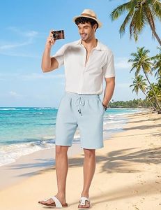 Shorts chino stretch premium pour homme, décontractés, pour l'été, respirants, avec fermeture boutonnée, logo sur le devant, shorts de golf - Product Image 3
