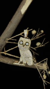 Collier Pendentif Hibou de Luxe Plaqué Or avec Diamants Micro-Pavés Taille Ronde Brillante, Forme Animale, Bijou Unisexe, Cadeau - Product Image 1