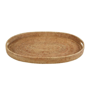 Plateau de service en rotin artisanal de qualité supérieure avec poignées en bois massif, support pour thé, café et collations en fibres naturelles pour la décoration de la maison - Product Image 3
