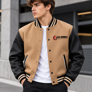 Veste universitaire pour homme Fly Humble, noir et blanc, logo brodé, vêtement décontracté d'automne, coupe classique, col rabattu, polyester et coton - Product Image 5