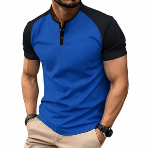 Summer Men's Casual Golf for T-<b>Shirts</b> Washed Blank Stand Collar Crocheted Polyester/Cotton Breathable Custom Sports Fitness - Product Image 5