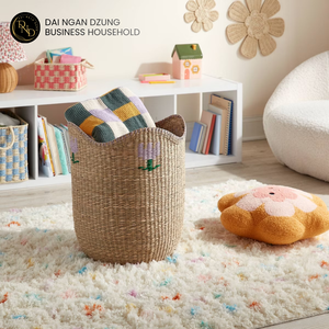 Round Woven Seagrass <b>Foldable</b> Vintage Handmade Storage <b>Basket</b> for Home Organization - Product Image 5