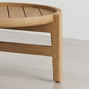 Custom Solid Teak <b>Wood</b> <b>Round</b> Coffee <b>Table</b> Slatted Tray Top Minimalist Living Room Lounge <b>Table</b> for Hotel Resort Wholesale - Product Image 3
