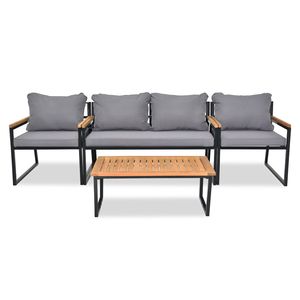 4 pezzi Set di mobili da esterno con struttura in metallo legno di Acacia morbidi cuscini da tavolo con balcone sul retro mobili da salotto - Product Image 1