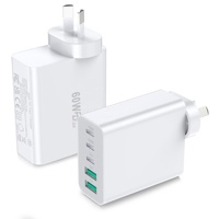Chargeur rapide multi-ports HNT 60W GaN 3C2A PD avec prise AU/US/UK/EU, chargeur USB-C 30W pour ordinateur portable, certifié PD multiple, universel pour iPhone