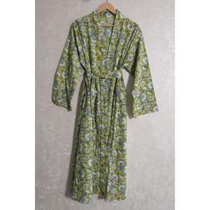 Bata Kimono de Algodón Estampado para Mujer, Estilo Bohemio, Informal, para Verano, Uso Doméstico, Bata de Baño con Cuello en V, Larga, Ligera y de Secado Rápido - Product Image 1