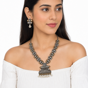 Conjunto de Joyería Nupcial Vintage de Latón Bicolor con Zirconia Engastada en Bisel, Collar y Pendientes Florales, Bañado en Rodio, Estilo Boho para Boda y Aniversario - Product Image 4