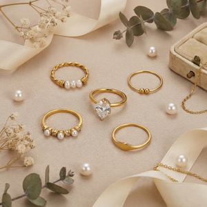 Geometric Freshwater Pearl <b>Rings</b> 304 Stainless Steel with 18K Gold PVD Plated Finish Tarnish Free Waterproof Fashion Jewelry - Product Image 2