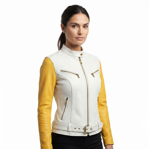 Chaqueta de Cuero para Motociclista Personalizada para Mujer, Chaqueta de Moto de Alta Calidad con Cinturón para Mujer - Product Image 1
