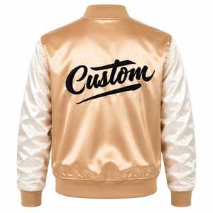 Blouson Bomber en Satin Doré pour Homme, Logo Brodé Personnalisé sur le Devant, Col Montant, Tissu Personnalisable, Streetwear, Vêtement d'Hiver - Product Image 4