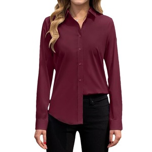 <b>Women's</b> 100% Cotton <b>Long</b> <b>Sleeve</b> Loose Fit Solid Color for <b>Shirt</b> Button Collar Moisture Wicking Breathable Fabric All Seasons - Product Image 1