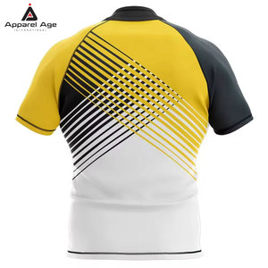 เสื้อรักบี้แบบกำหนดเอง ผ้าโพลีเอสเตอร์ 100% เป็นมิตรกับสิ่งแวดล้อม ระบายอากาศได้ดี แขนสั้น สำหรับนักกีฬาผู้ใหญ่ - Product Image 3