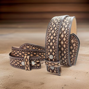 Beaded <b>Belt</b> With Hand Tooled Floral Design with Custom Made Premium Quality Western Cow Leather Manufacturer - Product Image 1