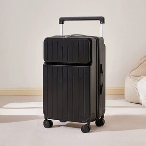 Valise à roulettes rigide noire à ouverture frontale avec poignée télescopique à 4 roues pour voyage - Product Image 5