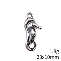 Colgante de Aleación de Zinc Plateado Antiguo con Forma de Caballito de Mar de Cola Rizada 23x10mm para Decoración de Fiesta de Cumpleaños de Sirena