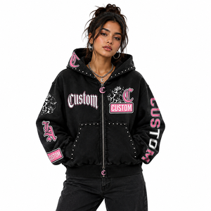 Sweat-shirt à capuche brodé pour femme en tissu épais, logo personnalisé, fabrication sur mesure - Product Image 4
