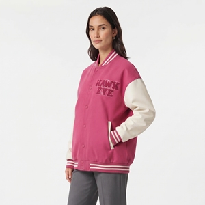 Chaqueta estilo universitario para mujer, logotipo personalizable, manga larga, abotonada, corte holgado, chaqueta de color contrastante para mujer - Product Image 4