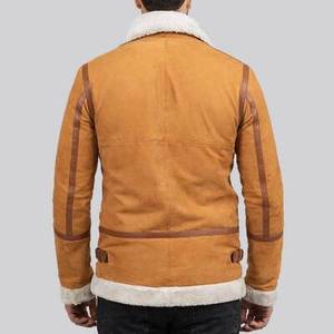 <b>Mens</b> <b>Light</b> Brown Genuine Leather Waterproof Winter Streetwear Shearling <b>Jacket</b> - Brown Shearling <b>Jacket</b> Leather - Product Image 6