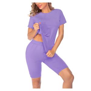 ชุดเสื้อและกางเกงขาสั้นผู้หญิง หลายสี 2 ชิ้น ผ้าฝ้ายเนื้อนุ่ม ระบายอากาศได้ดี เหมาะสำหรับใส่ในชีวิตประจำวันช่วงฤดูร้อน ชุดขาสั้นผู้หญิง - Product Image 1