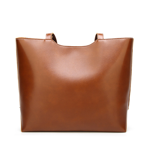Bolso tote extragrande de cuero genuino con asas marrones, estilo minimalista de apertura superior para uso diario. - Product Image 4