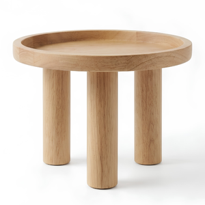 Table d'appoint ronde moderne scandinave en teck massif avec coussins, ensemble de meubles de jardin d'extérieur, design en bois naturel - Product Image 2