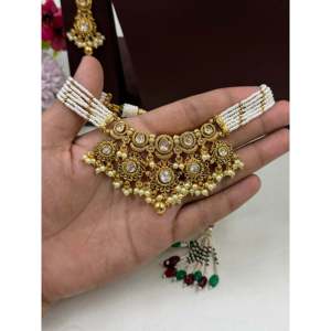 Indian Ethnic Diya <b>Antique</b> <b>Gold</b> Brass Choker Necklace Set for Women Hinduism - Product Image 4