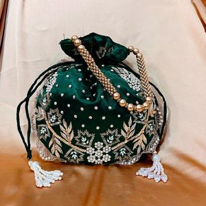 Bolso Potli con Cordón y Bordado de Cuentas, para Fiestas, Bodas, Joyería y Cosméticos - Product Image 5