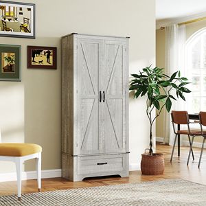 "Distressed Light Gray Farmhouse <b>Pantry</b> Cabinet with 2 Doors & Adjustable Shelves for <b>Kitchen</b>" - Product Image 2