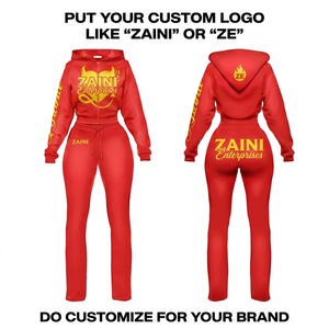 Conjunto Deportivo de Felpa de Algodón para Mujer, 320 GSM, Logotipo Personalizado, Sudadera con Capucha Roja Premium, Pantalones Deportivos, OEM, ODM, Marca Privada - Product Image 1