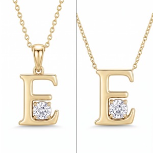 Colgante de plata de ley 925 con letra E, corte brillante redondo, diamante cultivado en laboratorio y natural, joyería unisex con diamantes, regalo. - Product Image 1