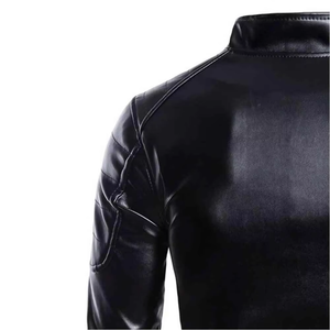 Chaqueta de Moto para Hombre de Cuero Genuino Transpirable, Cuello Alto, Acolchada, Cierre de Cremallera Frontal, Corte Ajustado, Largo Regular, Color Negro Sólido, Estilo Urbano - Product Image 4