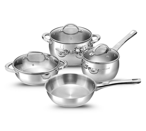 Premium Stainless Steel Cookware <b>Set</b> 7 Pcs Fry Pan Kadai Saucepan Sauce <b>Pot</b> Glass Lid Induction Base Kitchen Export OEM - Product Image 1