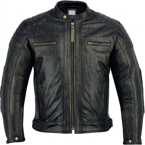 Wholesale Men's <b>Retro</b> Brown Leather Biker <b>Jacket</b> Stand Collar Zip Up <b>Motorcycle</b> Coat Autumn Winter Vintage Outerwear - Product Image 2