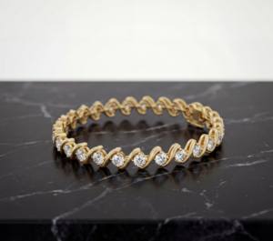 Pulsera de Plata de Ley Chapada en Oro Rosa con Diseño Clásico Elegante de Ondas y Diamantes Cultivados en Laboratorio, Joyería de Lujo Brillante para Aniversario - Product Image 2