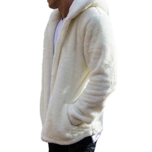 Men's Cream <b>Fleece</b> <b>Hooded</b> Sweatshirt Regular Fit Casual Winter <b>Jacket</b> With Pocket 100% Polyester - Product Image 2