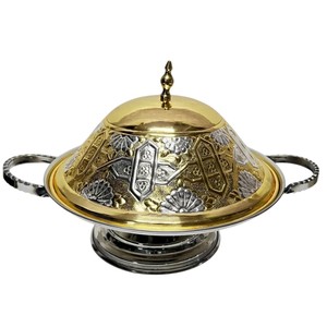 Handmade Arabic Style Brass Date Bowl With Gold And Silver Khajoor <b>Pot</b> For Ramadan Decor And Wedding Luxury Serving Use - Product Image 1