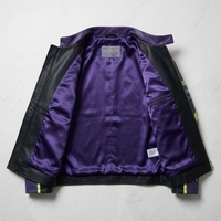 Blouson de moto coupe-vent à col montant, style motard, avec blocs de couleur violet et vert, fermeture éclair, pour la nuit