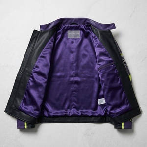 Blouson de moto coupe-vent à col montant, style motard, avec blocs de couleur violet et vert, fermeture éclair, pour la nuit - Product Image 5